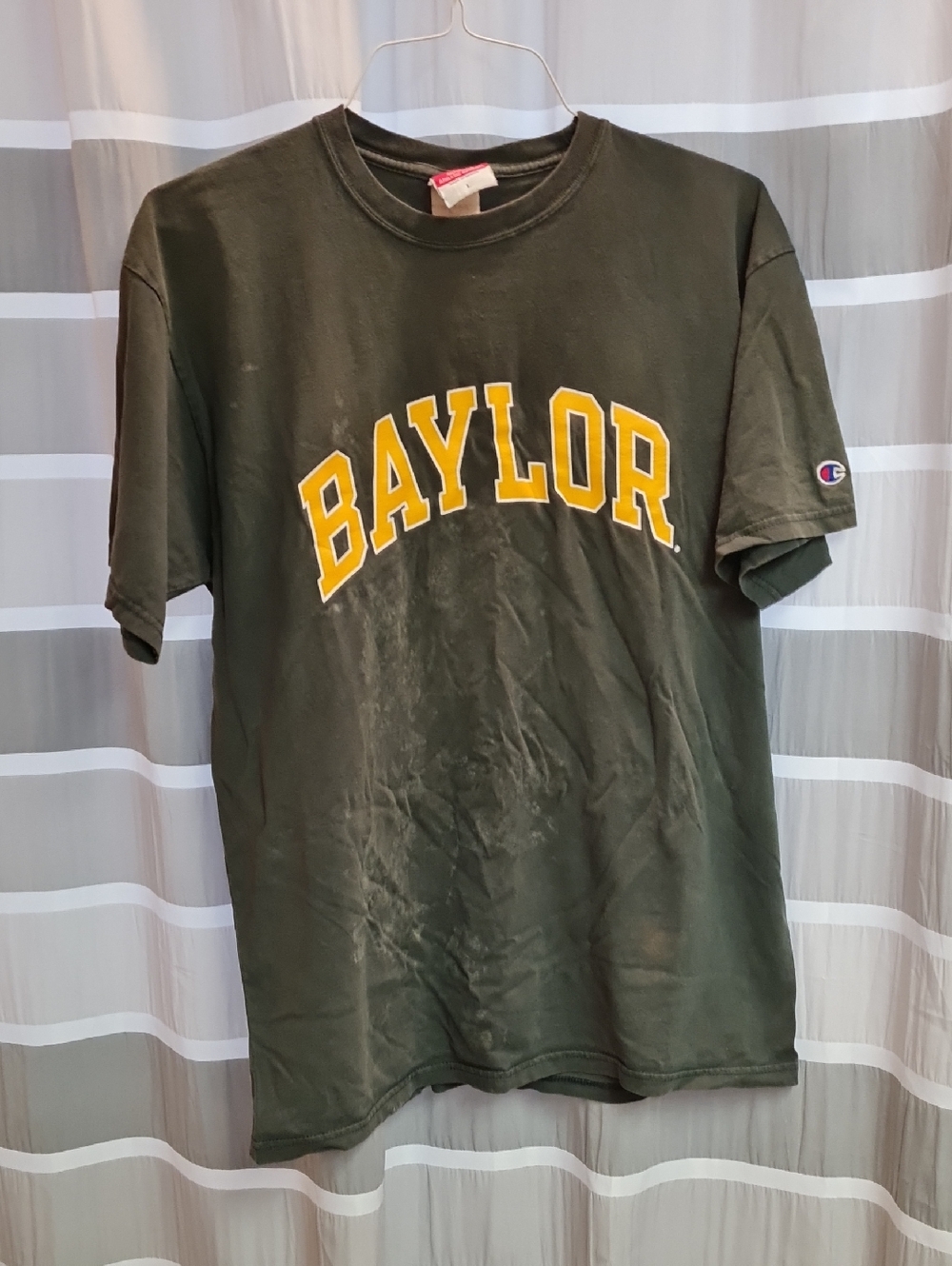 Champion Olive Green Baylor Arch Logo Tee with Yellow Letters